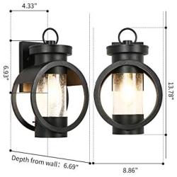 Industrial Outdoor Wall Lantern Modern Exterior Wall Mounted Light Fixtures Outdoor Wall Lamp Waterproof Metal House with Seed Glass for Porch Lighting Matte Black