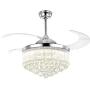 7PM Chrome Crystal Chandelier Fan Modern Retractable Blades Ceiling Fan with Light Remote Control Timing Fandelier Lighting Fixture for Living Room Bedroom 42 Inch