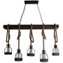 Unitary Brand Rustic Black Metal and Wood Body Cage Shades Dining Room Multi Pendant Lighting with 5 E26 Bulb Sockets 200W Painted Finish