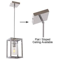 VINLUZ Pendant Lighting 1-Light Chrome Finished Square Modern Dining Room Lighting Fixture Hanging Ceiling with Clear Glass Shade Contemporary Mini Chandeliers Ceiling Lamp for Kitchen Island Hallway