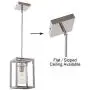 VINLUZ Pendant Lighting 1-Light Chrome Finished Square Modern Dining Room Lighting Fixture Hanging Ceiling with Clear Glass Shade Contemporary Mini Chandeliers Ceiling Lamp for Kitchen Island Hallway