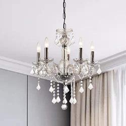 Modern Contemporary K9 Crystal Chandelier with 5 Lights Pendant Light with Crystal Drops,Ceiling Light Fixture for Dining Room, Bedroom, Living Room,Chrome