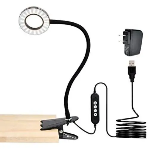 CeSunlight Clip Light, 8W Clamp Bed/Desk Lamp, Webcam Light Video Conferencing, Warm & Daylight & White Light 3 Colors, Eye-Care 10 Dimmable Illumination Modes (Black)