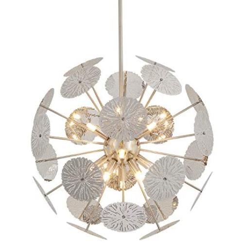 Fivess Lighting 12-Light Modern Sputnik Chandelier Brushed Nickel with Bulbs, Adjustable Rods Globe Pendant Lighting Fixture for Dining Room Kitchen Island Foyer Table Farmhouse