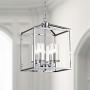 Maxax 4-Lights Lantern Chandelier Square Dining Room Light Fixture Hanging with Adjustable Hanging Height for Dining Living Room Foyer Office, Chrome Finish