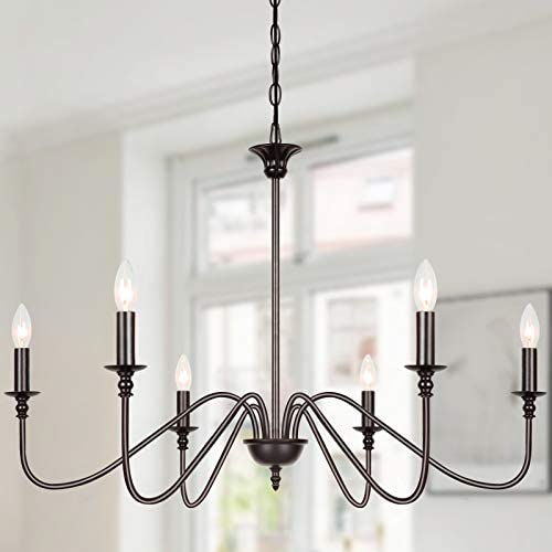 Derksic 6-Light Farmhouse Chandelier Antique Wrought Iron Candle Chandeliers for Dining Room Living Room Bedroom Entryway, Oil Rubbed Brown