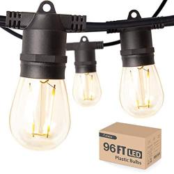 96FT Amico LED Outdoor String Lights with LED Edison Vintage Plastic Bulbs and Weatherproof Strand - Decorative LED Cafe Patio Light, Bistro Lights