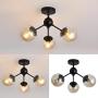 UOFUS 3-Light Chandelier Black Semi Flush Mount Ceiling Light Fixture Glass Shade Modern Lighting for Hallway Kitchen Living Room Dining Room Bedroom Farmhouse