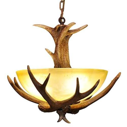 3-Lights Resin Antler Glass Chandelier Retro Restaurant Pendant Light Living Room Bedroom Decor Ceiling Light Fixtures Kitchen Island Lighting