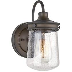 Kira Home Mason 10'' Industrial Farmhouse Wall Sconce/Light, Seeded Glass Shade, Dimmable, Oil Rubbed Bronze Finish