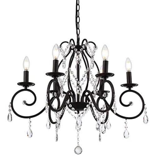 Riomasee Bronze Crystal Chandelier 6 Lights Candle Metal Chandelier Crystal Iron Ceiling Light Fixture for Bedroom,Girls Room,Dining,Living Room