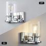 Deyidn 1-Light Silver Vanity Light Fixture Modern Industrial Indoor Single Chrome Wall Sconces Lighting with Clear Glass for Bathroom, Bedroom, Kitchen, Living Room, Dining Room, Stairway, Farmhouse