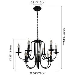 Unitary Brand Antique Black Metal Wrought Iron Dining Room Candle Chandelier with 12 E12 Bulb Sockets 480W Painted Finish