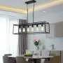 Garwarm 6 Light Rectangle Chandelier,Black Metal Linear Modern Pendant Lighting,Industrial Cage Kitchen Island Ceiling Light Fixture for Dining Room Kitchen