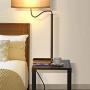 LED Floor Lamp with End Table and USB Charging Port, Modern Bedside Nightstand Lighting, Attached Side Table with Shelves for Living Room, Bedroom, Guest Room, Dark Grey