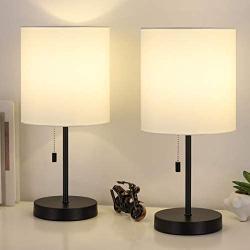 HAITRAL Small Table Lamps Set-Modern Desk Lamps with Pull Chain Switch,Small Lamps for Bedroom, Bedside, Living Room, Dorm, Teenager Room-White