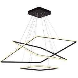 ROYAL PEARL Modern Square Led Chandelier Adjustable Hanging Light Three Ring Collection Contemporary Ceiling Pendant Light H47'' X L32'' x W32''