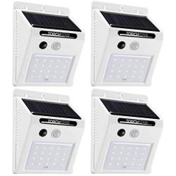 TORCHSTAR Outdoor LED Solar Powered Motion Sensor Light, IP65 Waterproof Wireless Outdoor Wall Lighting for Driveway, Patio, Garage, Porch, 6500K Pure White, White, Pack of 4