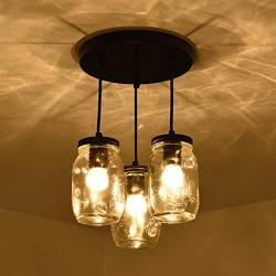 bgLight Farmhouse Semi Flush Mount Mason Jar Glass Lights, 3 Lights Oil Rubbed Ceiling Fixture Cluster Pendant Light for Kitchen Island Living Room Dining Room Bedroom, Black