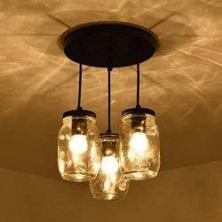 bgLight Farmhouse Semi Flush Mount Mason Jar Glass Lights, 3 Lights Oil Rubbed Ceiling Fixture Cluster Pendant Light for Kitchen Island Living Room Dining Room Bedroom, Black