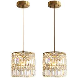 Crystal Chandelier Raindrop Modern Island Pendant Light Gold Linear Hanging Ceiling Lamp Fixture for Kitchen Island Hallway Dining Room Bedroom Living Room (2-Pack)