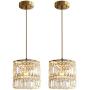 Crystal Chandelier Raindrop Modern Island Pendant Light Gold Linear Hanging Ceiling Lamp Fixture for Kitchen Island Hallway Dining Room Bedroom Living Room (2-Pack)