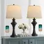 Oneach USB Table Lamp Modern Table Lamps Set of 2 for Living Room with USB Charging Port Bedside Lamp Fabric Drum Shade Accent Lamp Light for Bedroom Black