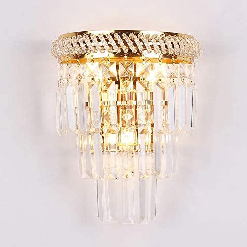 European Crystal Wall Lamp Modern Wall Lamp Sconce 40W E14 Mounted Lights for Bedroom Hotel Living Room Dining Room Study Room Gold Finish[Energy Class A+]