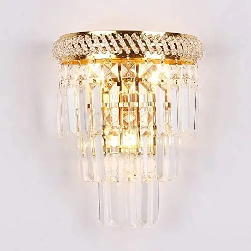 European Crystal Wall Lamp Modern Wall Lamp Sconce 40W E14 Mounted Lights for Bedroom Hotel Living Room Dining Room Study Room Gold Finish[Energy Class A+]