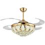 TFCFL 42 Inch Ceiling Fan with Light, Crystal Invisible Chandelier with Remote Control Retractable Blades Dimmable Pendant Lighting Fixture for Decorate Living Room Dining Room Restaurant (Gold)