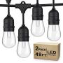 2-Pack Dimmable LED Outdoor String Lights for Patio Daylight White, IP65 Waterproof Hanging Edison Bulbs, Commercial Grade Lights String Create Ambience for Cafe Garden Backyard Party (Total 96ft)