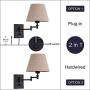 Wall Sconce Sets of 2 Wall Lamps with Plug in Cord Adjustable Swing Arm Wall Lights Bedroom Fabric Shade Wall Mount Sconce Fixtures for Living Room Bedside Hallway (Black base, Beige shade)