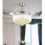 EternalUS 42inch Chrome Dimmable Fandelier Crystal Ceiling Fans with Lights, Remote Modern Invisible Retractable Chandelier Fan LED Ceiling Fan Light Fixture For Home Dining Room