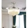 EternalUS 42inch Chrome Dimmable Fandelier Crystal Ceiling Fans with Lights, Remote Modern Invisible Retractable Chandelier Fan LED Ceiling Fan Light Fixture For Home Dining Room