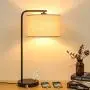 Side Table Lamp with Dual USB Ports, Dimmable Bedside Lamp Modern Nightstand Lamp Desk Reading Lamp with Linen Lampshade for Bedroom, Living Room, Study Room, Office, 8W 2700K LED Edison Bulb Included