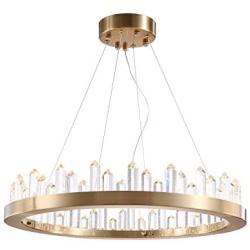 Siljoy K9 Crystal Chandelier Lighting Modern Ring Pendant Light with Metal Body Clear Round Shade for Dining Room Living Room Kitchen Island 23 Inches Dimmable LED