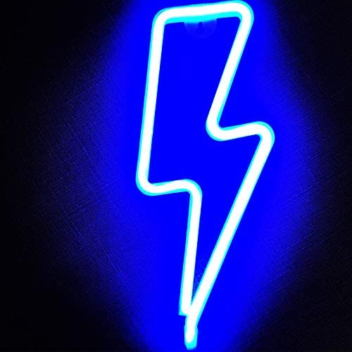 Fancci Lightning Bolt Neon Signs, Decorative Lightning Neon Lights for Bedroom, USB/Battery Powered LED Lightning Sign Neon Signs for Wall Decor, Kids Room, Party, Christmas, New Year Decor (Blue)