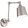Mendes Industrial Swing Arm Wall Lamp Brushed Nickel Hardwired Light Fixture Metal Shade for Bedroom Bedside Living Room Reading - 360 Lighting