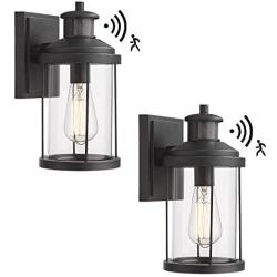 Zeyu Outdoor Wall Sconce with Motion Sensor, 2 Pack Exterior Wall Light Fixture Dusk to Dawn for Porch Doorway, Black Finish with Clear Glass Shade, ZW07B-SE-2PK BK