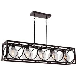 TODOLUZ 5-Lights Kitchen Island Chandelier with Seeded Glass Farmhouse Oil Rubbed Bronze Hanging Light Fixture for Dining Room