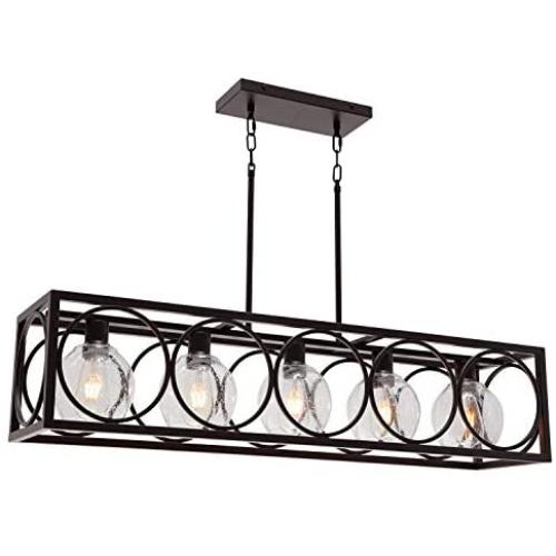 TODOLUZ 5-Lights Kitchen Island Chandelier with Seeded Glass Farmhouse Oil Rubbed Bronze Hanging Light Fixture for Dining Room