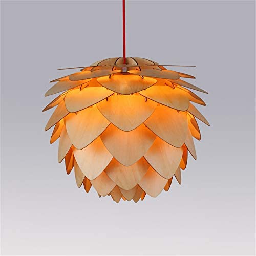 RUNNUP North Europe Designer Pinecone Suspension Light Woody Pendant Light Flying Saucer Shape Ceiling Fixtures Hanging Lighting Lamp for Bedroom Balcony Dining Room, 23