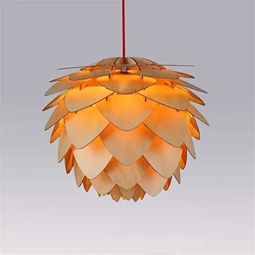 RUNNUP North Europe Designer Pinecone Suspension Light Woody Pendant Light Flying Saucer Shape Ceiling Fixtures Hanging Lighting Lamp for Bedroom Balcony Dining Room, 18