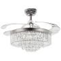 TiptonLight Modern Crystal Ceiling Fan with Lights, 42 Inch Remote Control Crystal Chandelier Fan 4 Acrylic Retractable Blades with 3 Color Light for Living Room Office Restaurant Hote