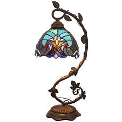Tiffany Lamp Stained Glass Table Desk Reading Light Green Liaison Style Shade W8H20 Inch S160G WERFACTORY LAMPS Parent Friend Lover Kid Living Room Bedroom Office Coffee Bar Dresser Antique Craft Gift