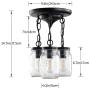 3-Light Mason Jar Pendant Lighting, Farmhouse Glass Pendant Light Fixtures Adjustable, Black Industrial Flush Mount Ceiling Hanging Light for Hallway Kitchen Island Dining Room