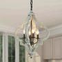 Wood and Metal Chandelier Square 4-Light Adjustable Height Ceiling Pendant Light Dining Room Lighting Fixtures Hanging，Living Room Light ,Kitchen Chandelier UL Listed