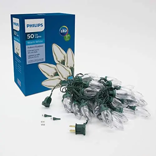 Philips 50ct LED C9 Smooth Christmas Lights, Warm White Philips 50ct LED C9 Smooth Christmas Lights, Warm White