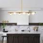 Jaycomey 6-Lights Pendant Lighting,Mid Century Modern Gold Chandelier,Glass Globe Lampshades DNA Hanging Chandelier Light Fixture for Dining Room,G9 Bulbs Included,Natural Light 4000K