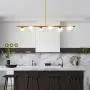 Jaycomey 6-Lights Pendant Lighting,Mid Century Modern Gold Chandelier,Glass Globe Lampshades DNA Hanging Chandelier Light Fixture for Dining Room,G9 Bulbs Included,Natural Light 4000K